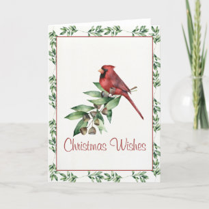 Christmas Cardinal with Greenery Holiday Card