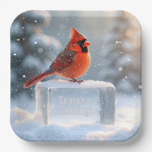 Christmas Cardinal With Season's Greetings Paper Plate (Front)