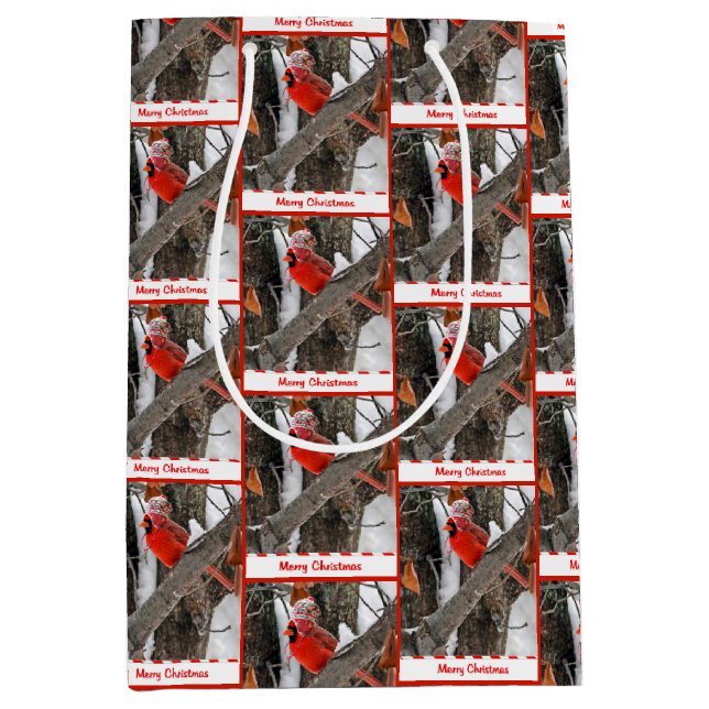Christmas Cardinal with Stocking Cap  Medium Gift Bag (Front)
