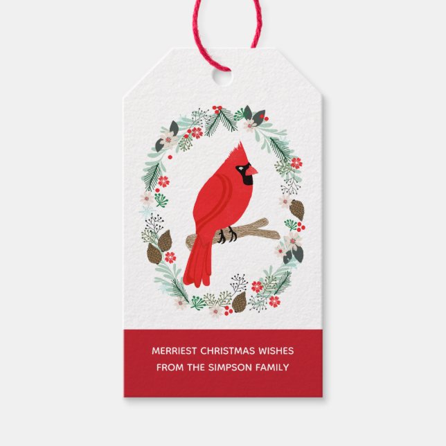 Christmas Cardinal Wreath Gift Tags (Front)