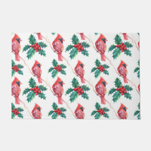 Christmas Cardinals and Holly Doormat