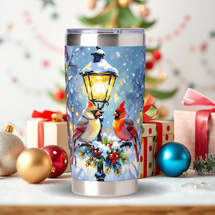 Christmas Cardinals and Snowy Lamppost Insulated Tumbler
