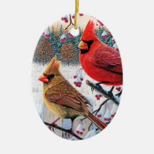 Christmas Cardinals Ceramic Ornament