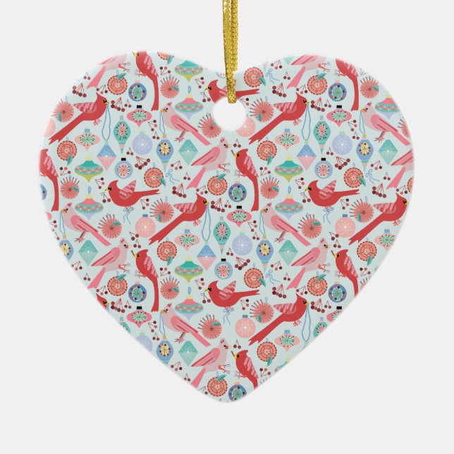 Christmas Cardinals Midcentury Modern Ceramic Ornament (Front)