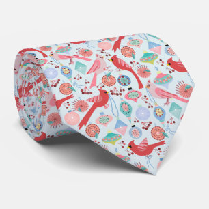 Christmas Cardinals Midcentury Modern Neck Tie