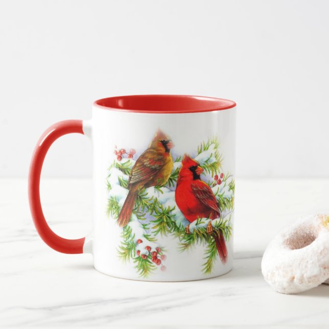 Christmas Cardinals Mug (With Donut)