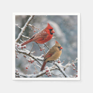 Christmas Cardinals on Winter Tree Branch Napkin