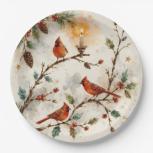 Christmas Cardinals Paper Plate