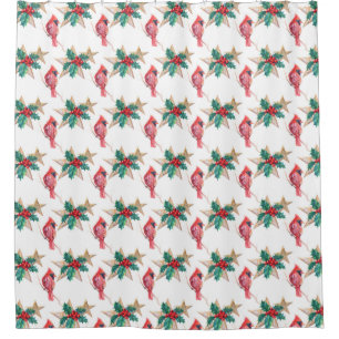 Christmas Cardinals & Rustic Stars Shower Curtain