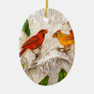 Christmas Cardinals. Singing of love Ceramic Tree Decoration