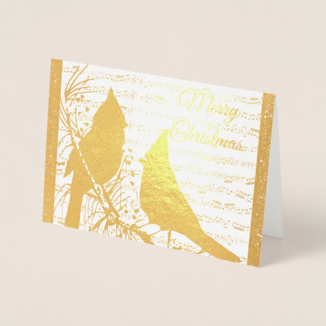 Christmas cardinals with glitter frame foil foil card (Front)