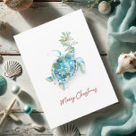 Christmas Cards Coastal Watercolor Sea Turtle<br><div class="desc">These beach Christmas cards feature a tropical sea turtle in shades of turquoise and blue. The words Merry Christmas are set in a complimentary red script typography. The card opens to reveal your custom warmest wishes greeting. Personalise with your name. A festive choice for coastal holidays. Order as many as...</div>