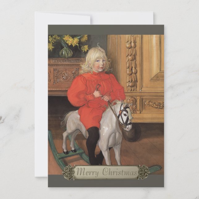 Christmas Carl Larsson Boy on rocking horse CC1065 Holiday Card (Front)