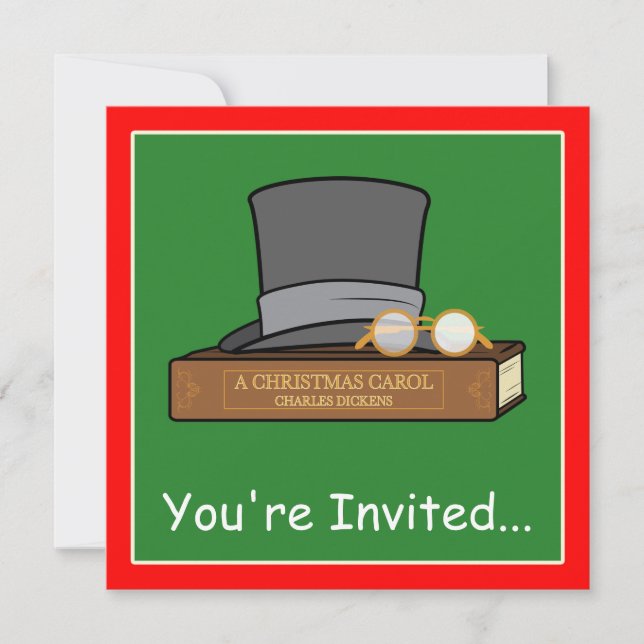 Christmas Carol and English Top Hat and Spectacles Invitation (Front)