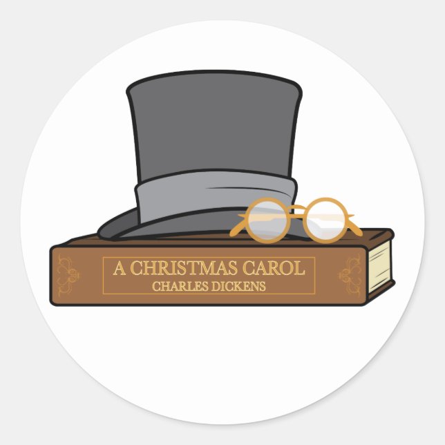 Christmas Carol and English Top Hat Classic Round Sticker (Front)