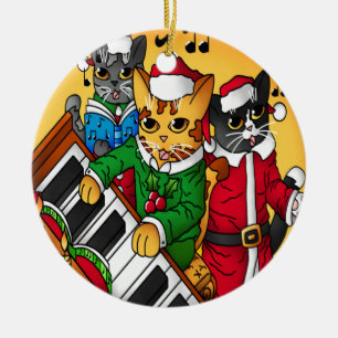 Christmas Carol Cats Ceramic Ornament