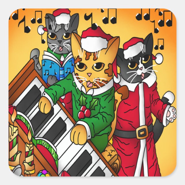 Christmas Carol Cats Square Sticker (Front)