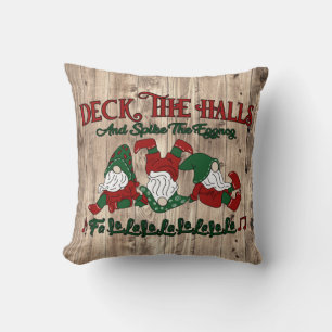 Christmas Carol Eggnog Gnomes Deck The Halls Cushion