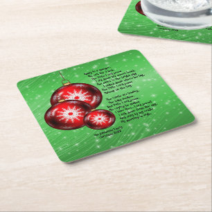 Christmas Carol Lyrics Away In A Manger Square Paper Coaster