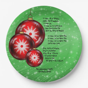 Christmas Carol Lyrics O Come all Ye Faithful - 9" Paper Plate