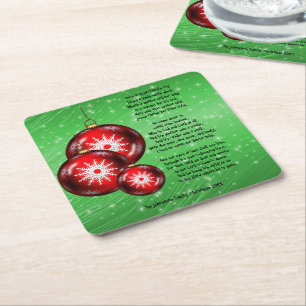Christmas Carol Lyrics Once Royal Davids City - Square Paper Coaster