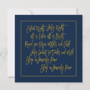 Christmas Carol lyrics Silent Night Gold Navy Holiday Card