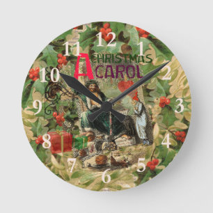 Christmas Carol Scrooge Art Print Illustration Round Clock