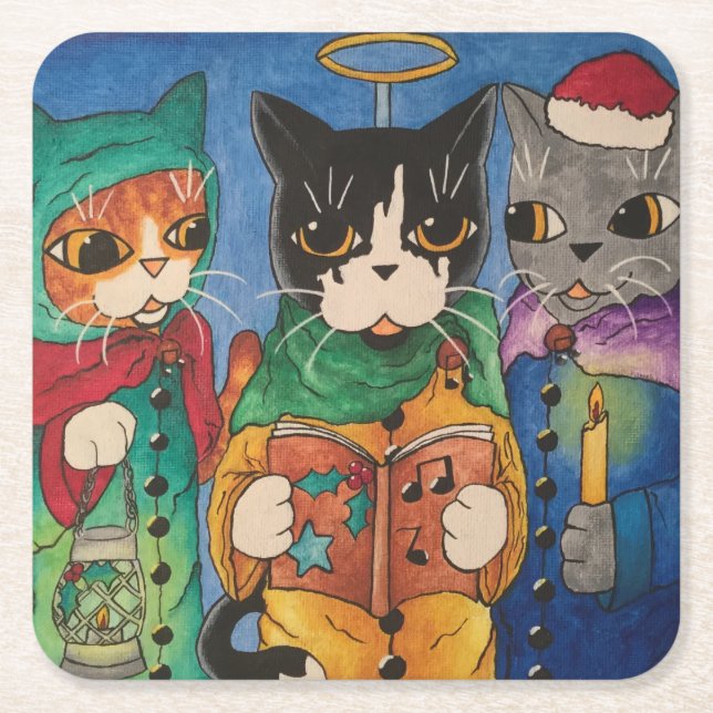 Christmas Carol Singers Square Paper Coaster (Front)