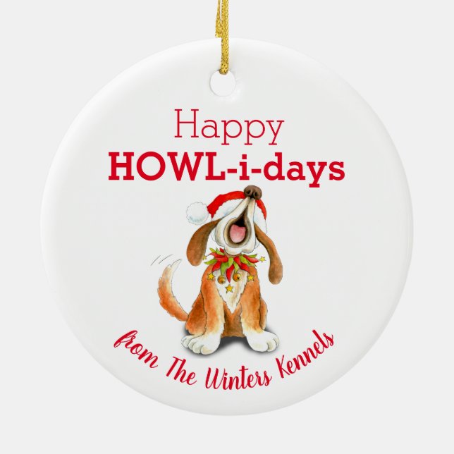Christmas carol singing dog gift favour ceramic ornament (Back)