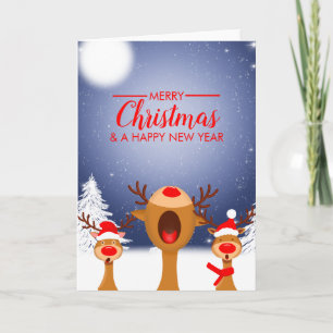 Christmas carol singing reindeer Christmas Card