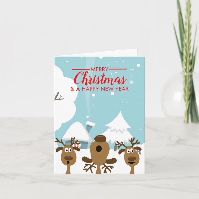 Christmas carol singing reindeer Christmas Invitation (Front)