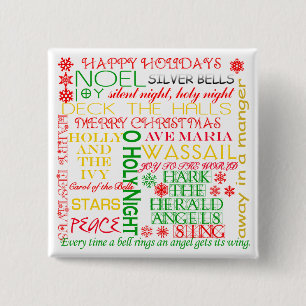 Christmas Carol Titles on Tshirts, Apparel, Gifts 15 Cm Square Badge