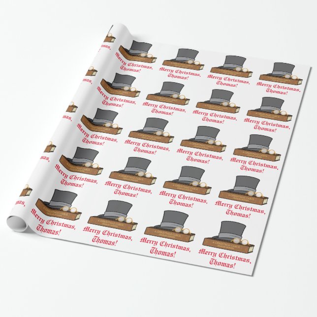 Christmas Carol Top Hat Red Band Customisable Wrapping Paper (Unrolled)