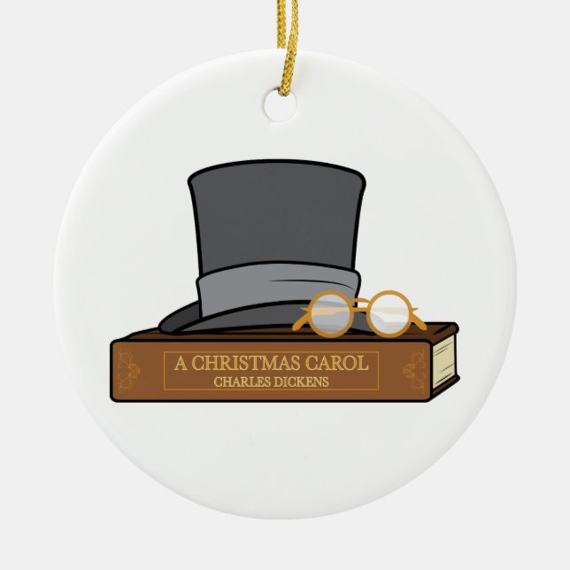 Christmas Carol with Top Hat Ceramic Ornament (Front)