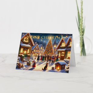 Christmas Carolers by Glowing Tree Foil Holiday Card