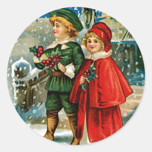 Christmas Carolers Classic Round Sticker