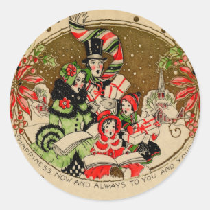 Christmas Carolers Classic Round Sticker