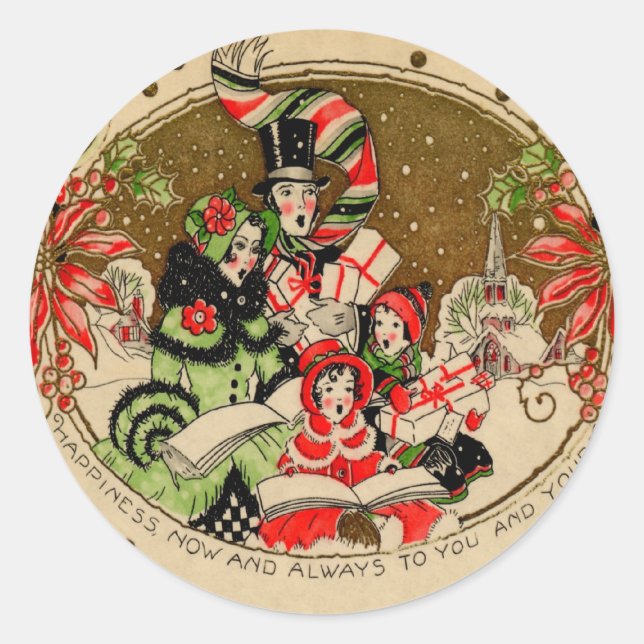 Christmas Carolers Classic Round Sticker (Front)