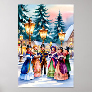 Christmas Carolers in the Snow Wall Art Print 
