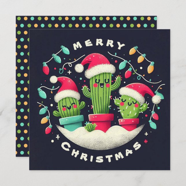 Christmas Carolers Potted Santa Cactus Plants Holiday Card (Front/Back)