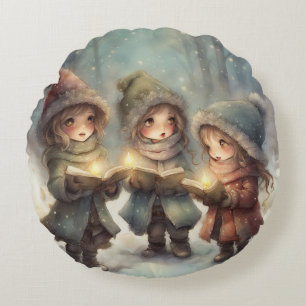 Christmas Carolers  Round Cushion