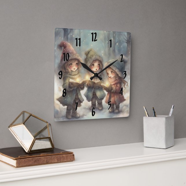 Christmas Carolers  Square Wall Clock (Office)