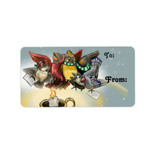 Christmas Caroling Bird Label
