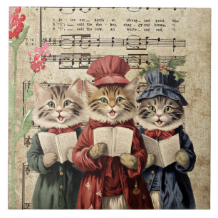 Christmas Caroling Cats Ceramic Tile