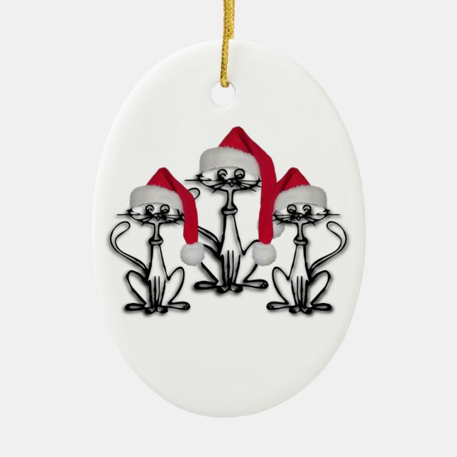 Christmas Caroling Cats Joyous Fun Ceramic Ornament (Front)