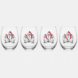 Christmas Caroling Cats Joyous Fun Stemless Wine Glass