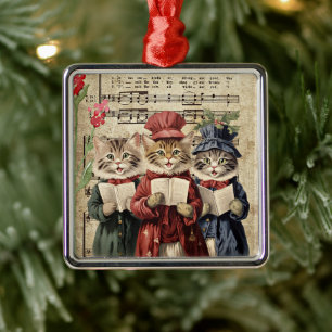 Christmas Caroling Cats Metal Ornament