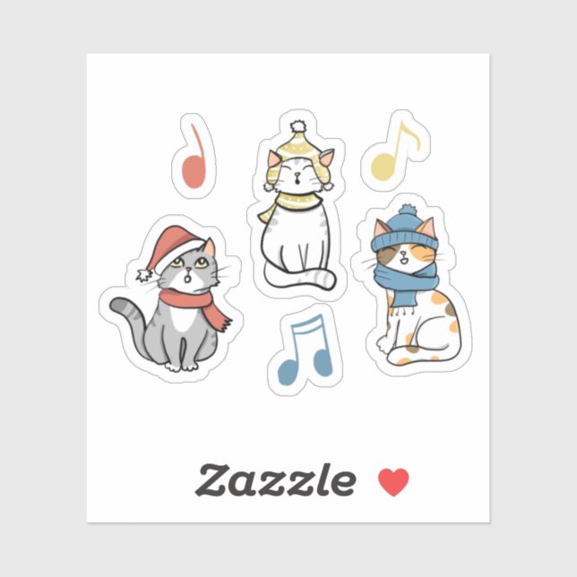 Christmas Caroling Cats with Music Notes (Sheet)