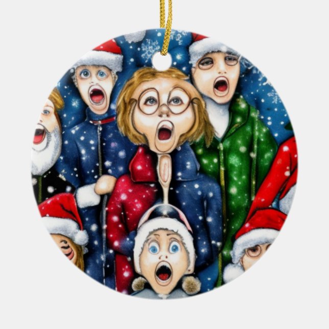 Christmas Caroling Ceramic Ornament (Front)