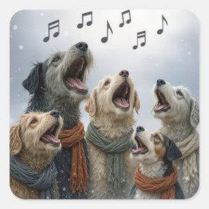 Christmas Caroling Dogs In Snowflakes Square Sticker